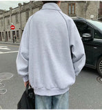 Wiaofellas  -  Velvet Cardigan Sweatshirt Men's Loose Korean Sports Jacket Trendy Hong Kong Style Stand Up Collar Jacket