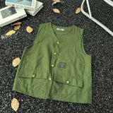 WIAOFELLAS  -  V-neck Men's Tank Tops Single Breasted Solid Color Sleeveless Casual Menswear Loose Pocket Malek Vests Summer