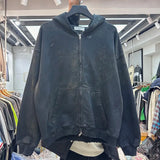 Wiaofellas  -  Worn scuffed and stained loose zippered hoodie