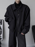 WIAOFELLAS  -  Spring Autumn Design Short Wide Shoulder Jacket Men Hong Kong Style Simple Student Collar Long Sleeve Coat