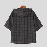 WIAOFELLAS  -  Men Plaid Shirt Hooded Short Sleeve Loose Casual Men Clothing Summer Korean Style Streetwear 2025 Male Shirts Tops S-5XL