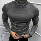 WIAOFELLAS  -  2024 Spring Fall Casual Solid Color Basic T-shirt Men Clothing T Shirt Luxury Men's T Shirts Turtleneck Long Sleeve Slim Tops