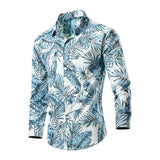 Wiaofellas  -  Men's Tropical Palm Print Long Sleeve Shirt Turn-Down Collar Slim Fit 4-Way Stretch Luxury Dress Shirt Casual Streetwear Tops