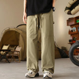 WIAOFELLAS  -  Boyfriend Cargo Bloomers Trousers Men's Clothing Casual Loose Solid Color Elastic High Waisted Pockets Spring Autumn Pants