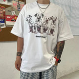WIAOFELLAS  -  Men's Casual T-Shirt Cotton Fashionable Trendy Hip-Hop Street Dog Pattern Printed American Style Short Tops Spring Summer