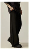 Wiaofellas  -  American Retro Brown Casual Drapey Wide Leg Pants Loose Fit Design Sense Straight Cut Long Trousers Polyester Fabric