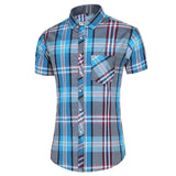 Wiaofellas  -  Men's Plaid Print Short Sleeve Shirt Plus Size Casual Hawaiian Style Button Down Shirt Summer Cross-Border Fashion