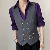 Wiaofellas  -  British Style Double Breasted Suit Vest Men V-neck Casual Business Dress Waistcoat Wedding Social Party Tuxedo Uniform Vests