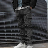 Wiaofellas Leisure multi pocket workwear slim fit straight leg small ankle sports jogger cargo pants