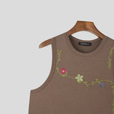 WIAOFELLAS  -  Men Tank Tops Flower Embroidery O-neck Sleeveless Vests Summer Streetwear Breathable Fashion Casual Men Clothing