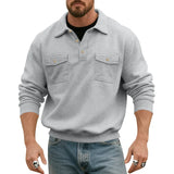 WIAOFELLAS  -  American Retro Spring and Autumn Sweatshirt Men's Fashionable Pocket Lapel Solid Color Versatile Work Motorcycle Top