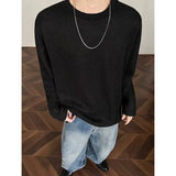 WIAOFELLAS  -  Spring Long Sleeved T-shirt Men Fashion Black Casual Knitted T-shirt Men Streetwear Korean Loose Pleated T Shirt Mens Tops