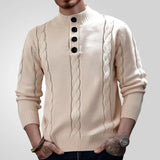 Wiaofellas  -  Casual Buttoned Stand Collar Sweaters Mens Autumn Fashion Solid Color Slim Knitted Jumpers Men Leisure Long Sleeve Sweater Tops