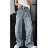 WIAOFELLAS  -  summer new style American retro splicing design three-dimensional scimitar versatile loose denim trousers