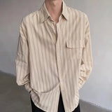 WIAOFELLAS  -  Stylish Mens Long Sleeve Shirts Spring Autumn Outdoor Casual Buttoned Lapel Cardigan Tops Men Trendy Striped Printing Shirt