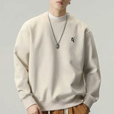 WIAOFELLAS  -  Spring and Autumn Men's 2024 New Splicing Pullovers O-Neck Letter Fashion Solid Color Loose Casual Long Sleeve Sweatshirts