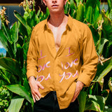 Wiaofellas  -  New I love you printing Shirt Sexy Thin Clothing Summer Men Long Sleeve Chemise Tops Homme Casual Men Shirt M-3XL Black/Yellow