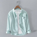 Wiaofellas  -  Spring Men's Oxford Cotton Casual Stand Collar Long-Sleeve Shirt