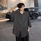 WIAOFELLAS  -  Fashion Summer Men's Plaid Loose Lapel Casual Shirts New Trendy Seven-quarter Sleeve Single-breasted Tops Male