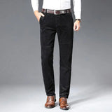 WIAOFELLAS  -  Plus Size 28-38 Men Pants Spring Autumn  Casual  Thicken Corduroy Slim Straight  Elastic Long Business Work Wear Trousers Black