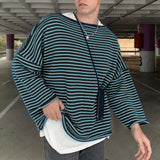 WIAOFELLAS  -  Men Striped T Shirt O-neck Long Sleeve Oversize Casual Male Tee Tops Streetwear Loose Fashion Men Clothing Camisetas