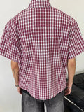 Wiaofellas  -  Trendy Mens Short Sleeve Shirt Tops Spring Summer Vintage Plaid Printing Shirts Men Casual Button-up Turn-down Collar Shirt