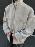 WIAOFELLAS  -  Spring Autumn Outdoor Casual Mens Jackets Stylish Solid Color Multi Pockets Cargo Jacket Vintage Stand Collar Zip-up Men Coats
