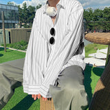 WIAOFELLAS  -  Men Striped Shirt Lapel Long Sleeve Loose Men Clothing Streetwear Korean Style Tops Fashion Leisure Male Shirts S-5XL