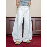 Wiaofellas  -  Men's Casual White Wide Leg Pants Street Style Versatile Design Large Straight Cut Long Trousers