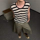 Wiaofellas  -  Loose Fit Striped Knitted Vest Sleeveless Beach Vacation Casual Top for Men And Women Summer Leisure Style Color Block Design