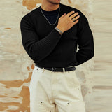 WIAOFELLAS  -  Trendy Bottoming Tees Mens Knitted Solid Color Texture Long Sleeve T-shirts For Men Spring Fall Stylish Slim Stretch O Neck Tops