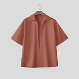 WIAOFELLAS  -  Men's Shirt Lapel Short Sleeve Solid Casual Men Clothing Loose Korean Style Streetwear Shirts Fashion Male Tops S-5XL
