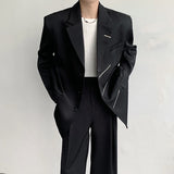 Wiaofellas  -  Oversized Black Blazer Men High-end Fashion Leisure Suit Jackets Multi-zippers Male Streetwear Casual Korean All-match Suit