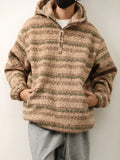 WIAOFELLAS  -  Autumn Winter Hooded Sweaters for Men Japanese Trendy Loose Casual Thickened Striped Pullover Harajukuhigh Street Long Sleeved