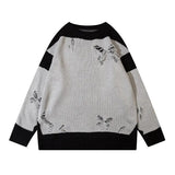 Wiaofellas Color Match Frayed Butterfly Hole Pullover Men's SweatersRound Neck Streetwear Casual Baggy Couple Knitted Clothes Oversized