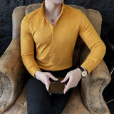 WIAOFELLAS  -  High-end Velvet Shirts for Men Long Sleeved Slim Lapel Social Camisas De Hombre Luxury Handsome Autumn Mens Clothing Plus Size