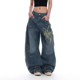 WIAOFELLAS  -  Summer New Men's Y2k Embroidered Straight Jeans American Retro Fashion Trend Street Hip-Hop Loose Niche Men's Bottoms