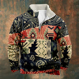 WIAOFELLAS  -  Patchwork Men's Paisley Sweatshirt Vintage Style Long Sleeve Stand Collar Zipper Casual Pullovers