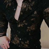 WIAOFELLAS  -  Mens Y2K Shirt Full Flower Pattern Personalized Long Sleeved Shirt Autumn Casual Wear-Resistant Quick Drying Top Men's Clothing