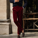 Wiaofellas  -  Velvet Double Pleat Bottoms Mens Daily Casual Solid Color Straight  Pants Men Autumn Bussiness Breathable Suit Trousers