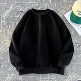 WIAOFELLAS  -  Autumn New Men's Long Sleeved Sweater Hong Kong Style Youth Solid Color Casual Simple Loose Round Neck