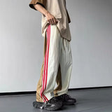WIAOFELLAS  -  Fashion Men's Spliced Striped Contrast Color Casual Pants Trendy Summer Straight Drawing Loose Trousers Male