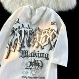 WIAOFELLAS  -  American Fashion Gothic Letter Necklace Short-sleeved T-shirt Men's Summer Loose Street Style Half-sleeved Oversize Top Urban