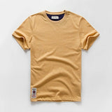 Wiaofellas  -  Retro Distressed Cotton round Neck Short Sleeve T-Shirt Loose Fit Basic Color Summer Youth Fashion Standard Tailoring Male Top