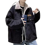 WIAOFELLAS  -  Winter Denim Jacket Men American Style Fleece Lined Thick Warm Cotton Coat Loose Fit Casual Korean Fashion Outerwear Tops Unisex