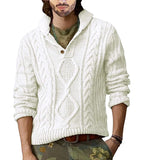 WIAOFELLAS  -  Spring Autumn Men Knit Sweater Fashion Stand Collar Button-up Top Vintage Mens Long Sleeve Solid Sweaters Casual Streetwear