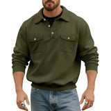 WIAOFELLAS  -  American Retro Spring and Autumn Sweatshirt Men's Fashionable Pocket Lapel Solid Color Versatile Work Motorcycle Top
