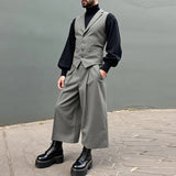 WIAOFELLAS  -  Men Sets Solid Color Lapel Sleeveless Vests & Pants Two Pieces Sets Streetwear Elegant Fashion Men's Casual Suits S-5XL