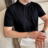 Wiaofellas  -  British Style Summer Casual Polo Shirt for Men Half Zipper Knitted Short Sleeved T-shirt Business Office Social T-shirts M-3XL