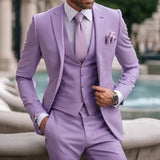 WIAOFELLAS  -  Elegant Purple Suits for Men 3 Piece Fashion Business Smart Casual Male Suit Slim Wedding Party Tuxedo (Blazer+Vest+Pants)